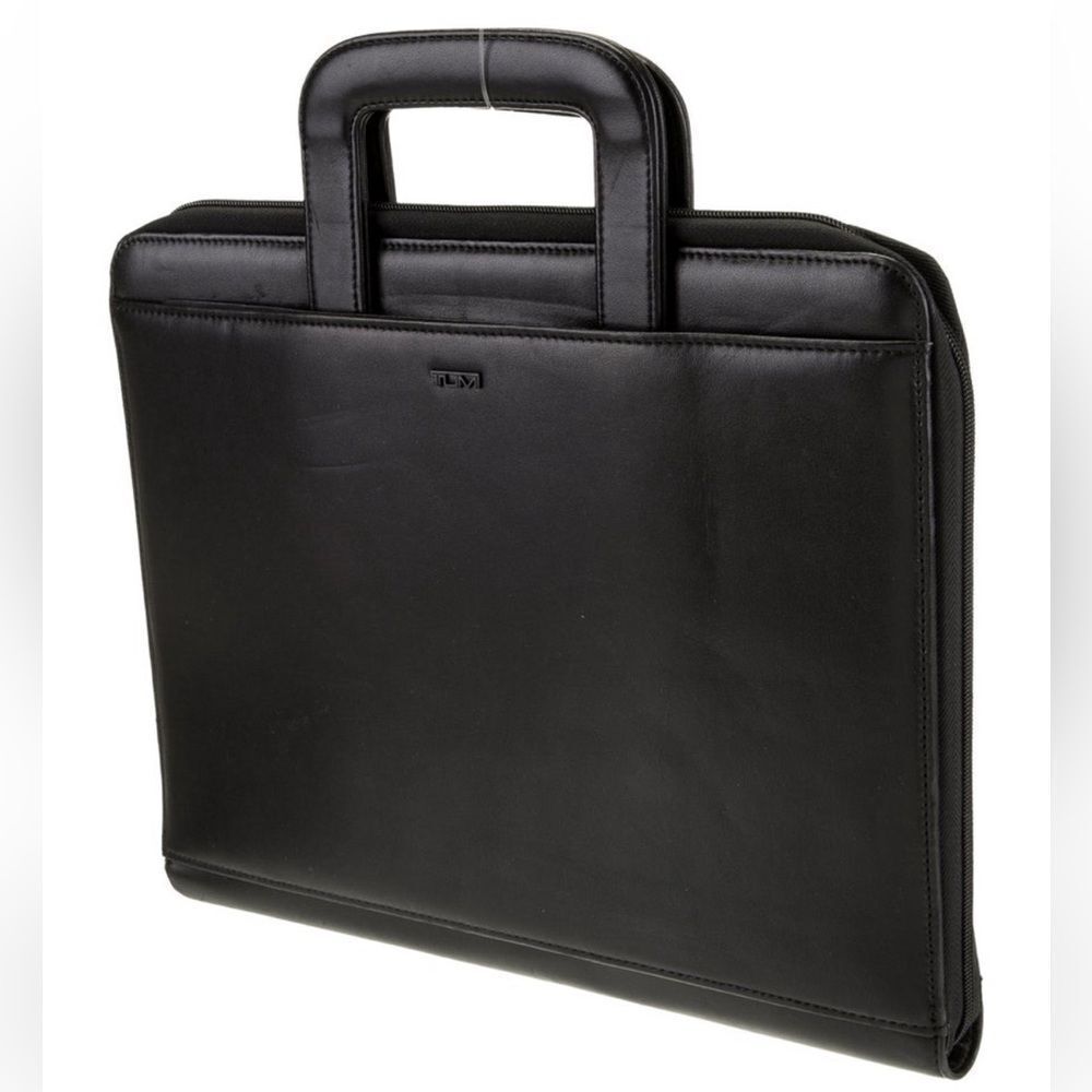 Tumi executive black leather portfolio case with pull out handles